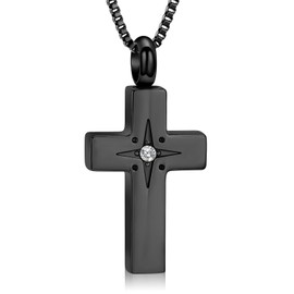 XSMZB Cross Urn Necklace for Ashes of Loved One Funeral Cremation Jewelry Ashes Keepsake Pendant Women Men Memorial Gift(Black)
