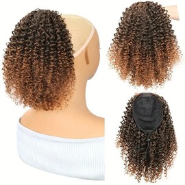 Belle Show 10Inch Short Afro Kinky Curly Drawstring Ponytail - Voluminous Synthetic Clip-In Hair Extension, High-Temperature Fiber, Easy Style for All Women, Ponytail Hair Extensions (T30)