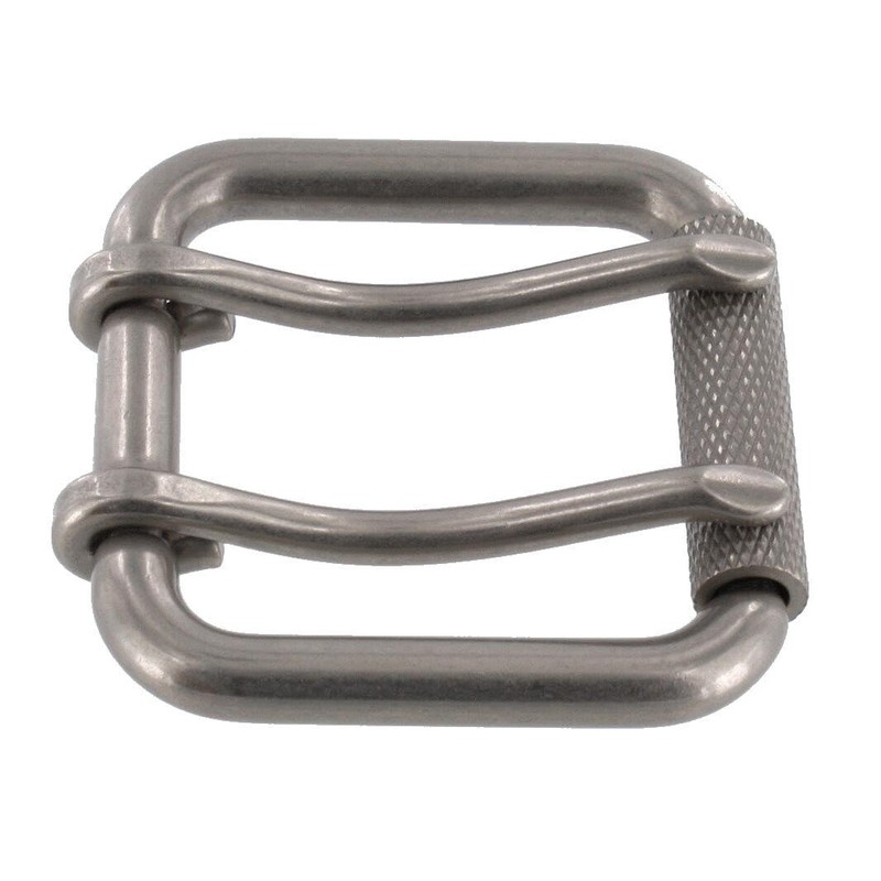 Buckleguy.com B7357 Nickel Matte, Double Prong Roller Buckle, w/Textured Roller,
