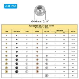 PATIKIL 4.6mm Fly Tying Tungsten Beads, 50 Pcs Tungsten Slotted Beads Tungsten Round Ball Beads for Jig Hooks Fishing Materials, Dark Silver