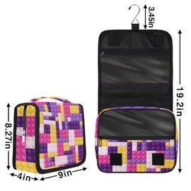 PATTERNFUL Purple Building Blocking Hanging Travel Toiletry Bag for Kids, Women Cosmetic Organizer Makeup Bag Pouch Men Shaving Dopp Kit Shower Bag With Sturdy Hook