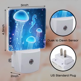 Magic Glowing Jellyfish and Seahorse Night Light Plug into Wall,Beautiful Undersea World Dusk to Dawn Night Light Plug in,0.5w Energy Saving Sleep Friendly Night Light for Kids Boys Girls Home Decor