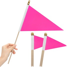 LoveVC 12Pcs 8×12 Inch Solid Pink Pennant Flags Small Blank Sublimation Flags on Wood Stick Mini Handheld DIY Graffiti Flag,Party Decorations for Grand Opening,Kids Birthday,Carnival