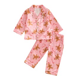 Kayotuas Kids Christmas Pajamas Girls Gingerbread Elf Candy Cane Button Down Shirt & Pants Cute Toddler Pajama Set Sleepwear (Pink, 12-18 Months)