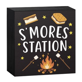 Happy National S'mores Day Funny Camper Wooden Decor Camping Decorative Sign Camper Desk Sign for Home Farmhouse Family Summer Decorations Gifts for RVers Friends S'mores Station White Elephant Gifts