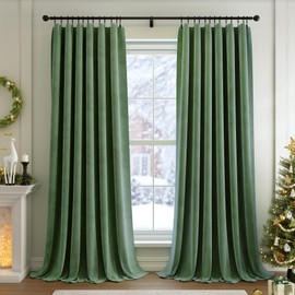 FMFUNCTEX Velvet Blackout Curtains Sage Green Thermal Insulated Curtains for Bedroom Living Room Darkening Curtains 84 Inches Long Soft Luxury Heavy Rod Pocket Sage Drapes Dining Room 2 Panels Set