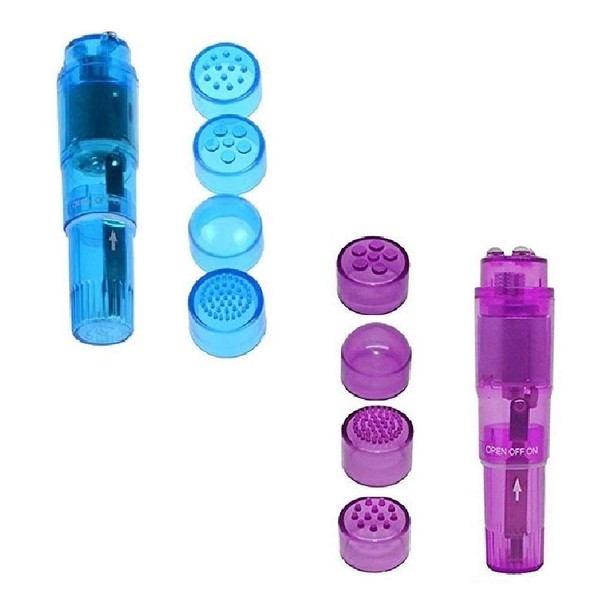 Finever Mini Massager Handheld Pen with 4 Heads for Face, Neck, Head,Back (Blue Purple)