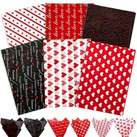 Whaline 90Pcs Valentine's Day Tissue Paper Red Black Gift Wrapping Paper Heart Love Pattern Art Tissue Paper for DIY Craft Birthday Valentine's Day Wedding Holiday Decoration, 14 x 20 Inch