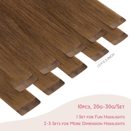 WENNALIFE Tape-In Real Hair Extensions, 45 cm, 25 g, Pack of 10, Invisible Tape-In Extensions, Real Hair Extensions, Remy Straight Hair Extensions, #5R Light Auburn Brown