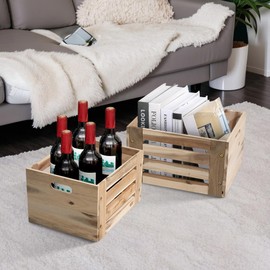 eHemco Large Solid Wood Storage Crates, Unfinished, Set of 2