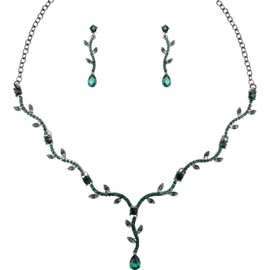 QYJ Juego de pendientes colgantes de cristal austriaco con diamantes de imitación para novia y fiesta de boda, aleación, cristal