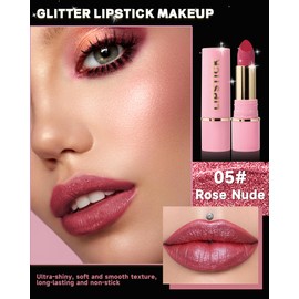 Sequin Lipstick Metallic Lipstick Pink Shiny Long Lasting Shiny Diamond Lip Balm Moisturising Waterproof Highly Pigmented & Non Transferable Vegan Makeup