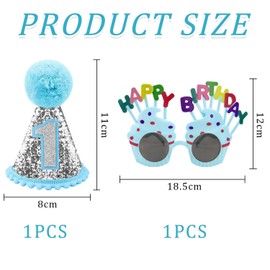 FFDHWU 1Pc Baby First Birthday Hat, 1Pc Happy Birthday Glasses, Glitter Birthday Crown, Cone Birthday Hat, Baby Birthday Party Hat, Birthday Decorations For Boys And Girls