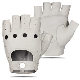GSG Driving Gloves, Half Finger Leather, Fingerless Leather, Men's, Motorcycle Gloves, Thimble, Lock, Driving, Driver, Thick Pad, Recommended as a Gift, white