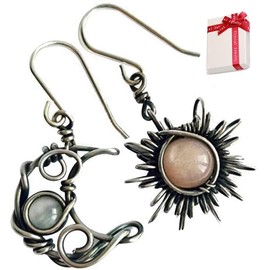 Feelairy Earrings Sun and Moon Vintage Bohemian Earrings for Women Girls Retro Pendant Earrings Jewellery Gift for Girlfriend Wife Lover Mother Daughter