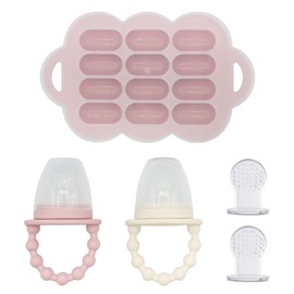 WeeSprout Juego de comederos para bebé: 2 comederos de silicona y bandeja reutilizable para congelador con tapa. Chupete de frutas y verduras frescas sin BPA para bebés y niños pequeños. También sirve