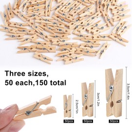 guangyuan 150 Pcs Small Wooden Clothes Pegs Mini Tiny Decorative Photo Pegs 2.5/3/3.5 cm LaundryClips for Hanging Photos, Pictures, Collages, Postcards, Gifts, Craft