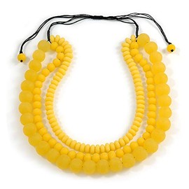Avalaya Chunky 3 Strand Layered Resin Bead Cord Necklace In Lemon Yellow/60cm-70cm/Adjustable