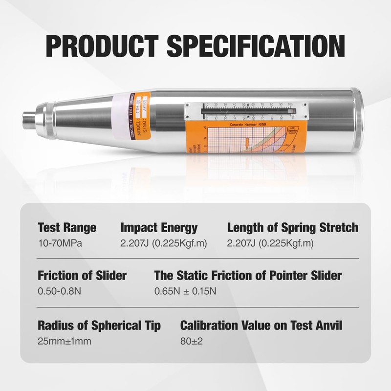 MOETER Concrete Rebound Hammer Tester, Concrete Strength Tester with 10-70MPa