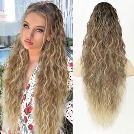 Lommel Ponytail Extension, Claw Clip Ponytail Extension for Women Long Wavy Pony Tails Hair Extensions Natural Synthetic 26 Inch Clip in Ponytail Hairpiece for Daily Use(Ombre medium Brown Mix Blonde)