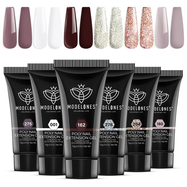 Modelones Polygel Set of 6 Colours Glitter White Purple Nude