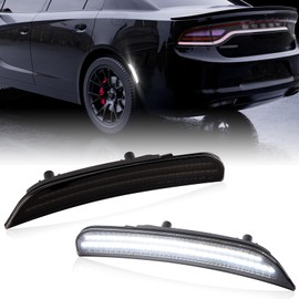 Gempro White LED Side Marker Lights Compatible with Dodge Charger LD 2015-2023 Bumper Marker Lamps 2PCS, Smoked Len (Rear Bumper)
