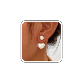 TseenYi Boho Heart Pearl Jacket Earrings Vintage Pearl Heart Front Back Earrings Gold Pearl Stud Earrings Heart Pearl Love Drop Earrings Bridal Pearl Wedding Earrings, Zinc, No Gemstone