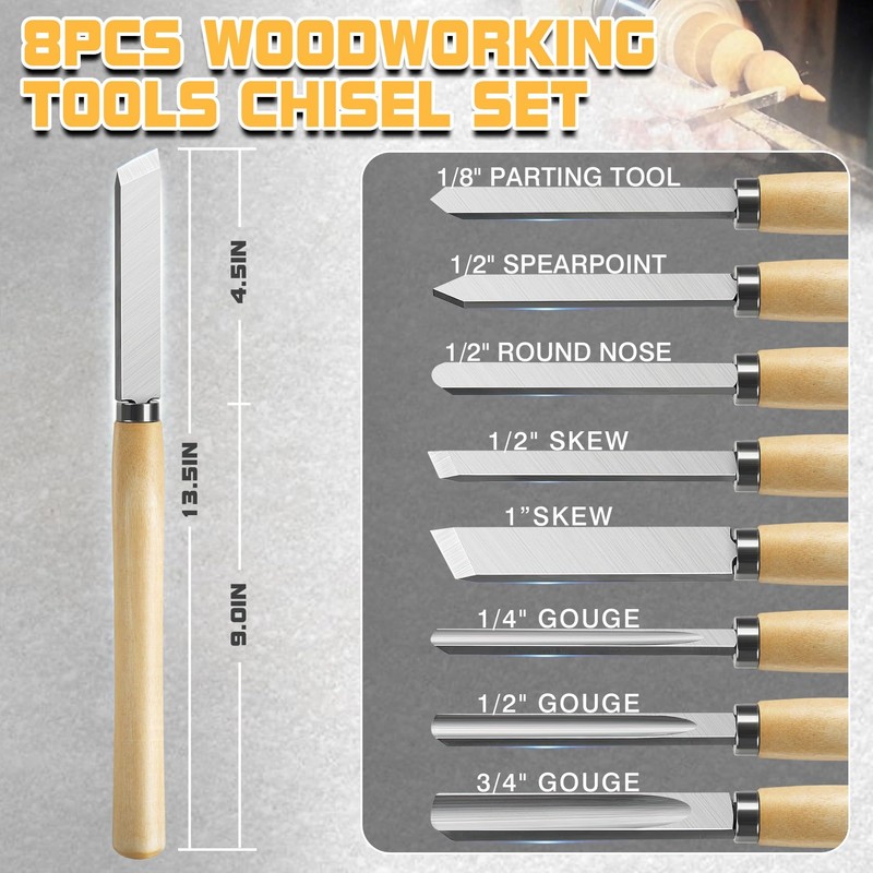 8 Pcs Wood Lathe Tools, Wood Chisel Sets, Suitable For