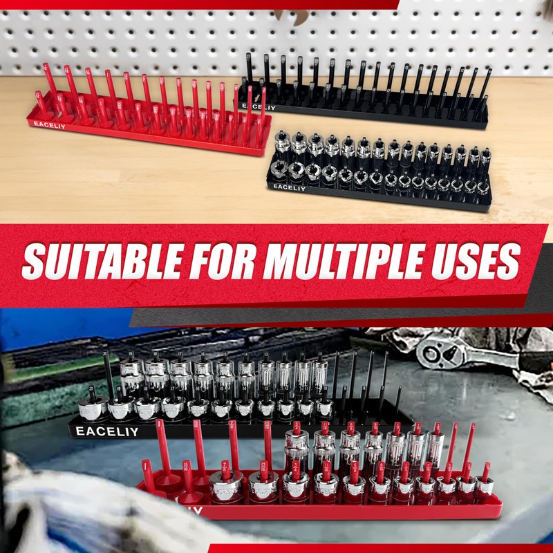 EACELIY 6PCS Socket Organizer Tray Set,1/2", 1/4" and 3/8" SAE