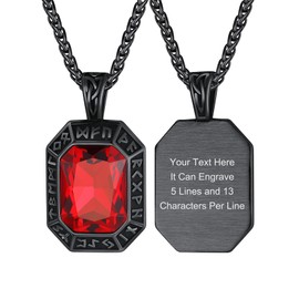 ChainsHouse Rune Necklace for Men Women Stainless Steel Necklace with Onyx/Ruby/Emerald/Sapphire Stone Viking Rune Pendant with Zirconia Protection Amulet Fashion Jewellery for Birthday Valentine's