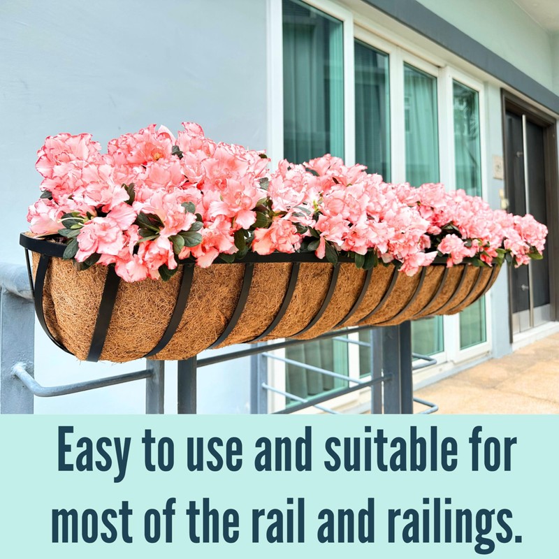 LaLaGreen Railing Planters Box (36", 2 Pack) Black Metal Rectangular
