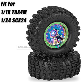 RCHuiWow 1.3 Beadlock Wheels 1.3 Beadlock Tires 1.3" RC Wheel and Tires Set for 1/18 TRX4M 1/24 SCX24 RC Crawler Car,Alloy Aluminium 1.3 RC Wheel Rims Super Large Soft Tires,4pcs,Rainbow