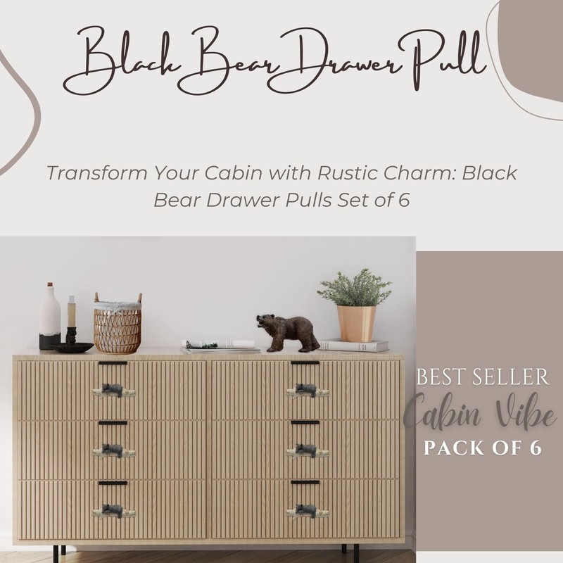 BestGiftEver Drawer Pulls with Black Bear on Birch Wood Accents