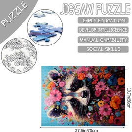 Cute Raccoon in Flower Jigsaw Puzzles for Adults 1000 Pieces Animals Artwork Jigsaw Puzzle 27 x 20 Inches Colorful DIY Puzzles for Home Decoration Family Puzzle Perfect for Game Nights