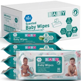 MED PRIDE Scented Baby Wipes, 12 Pack (80 Wipes Each), Aloe & Vitamin E, Alcohol Free, Paraben Free, Soft & Strong Baby Wet Wipes with Resealable Lid