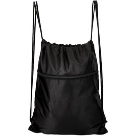 CREATCABIN Black Drawstring Bag Waterproof String Backpack Cloth Lightweight Sport Gym Storage Draw Strings Back Cinch Sack Knapsack for Swimming Yoga Traveling Outdoor Sports Men Women 19.2" x 16.5"