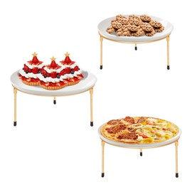HPC DECOR Set of 3 Gold Metal Wire Pizza Pan Riser Stands-Round Pizza Tray Riser Rack ,Tabletop Display Racks for Food Platter Tray- Metal Display Stands,Pizza Rack Tray for Home,Restaurant and Party.