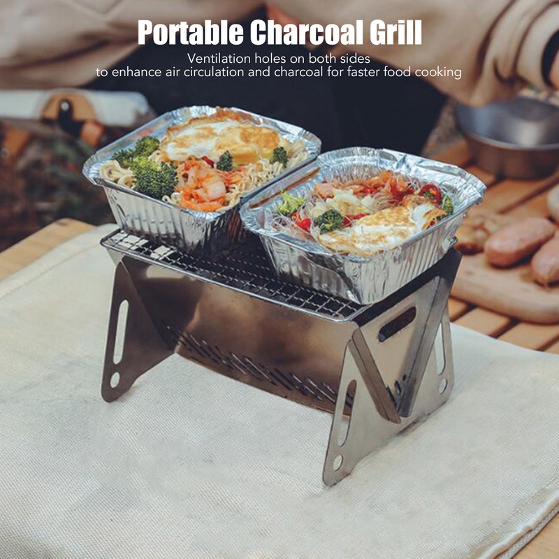 Folding BBQ Grill Heat Resistant Stainless Steel Collapsible Charcoal Grill