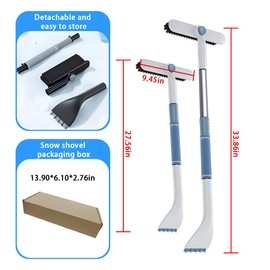 Mandark Car Windshield Snow Brush and Ice Scraper, Detachable Extendable Vehicle Snow Removal Tool with Ergonomic Foam Grip, Auto Window Scraper Accessories, Universal for SUV, Truck, RV (White)