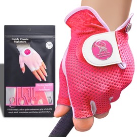 Caddy Classic Ladies Golf Glove Women | Half Finger Mesh Design for High Breathability | Premium Leather Construction for Comfortable Fit | Includes Stylish Magnetic Ball Marker