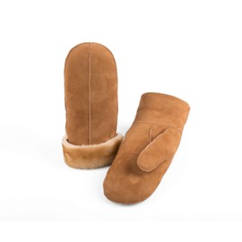 Zavelio Women's Premium Shearling Sheepskin Leather Fur Mittens Tan Small