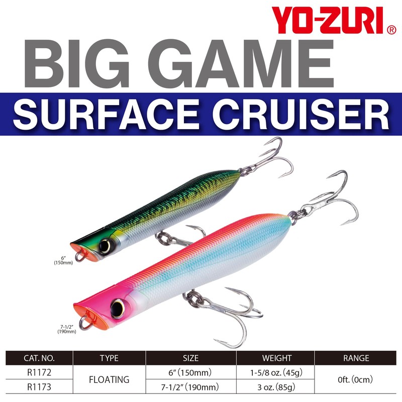 YO-ZURI R1173-CM-McCarrel Surface Cruiser 7.5 inches (190 mm) Lure, Pencilbait,