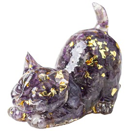 Dozylive Amethyst Crystal Cat Figurine 1.6” Hand-Carved Gemstone Cat Statue, Purple Crystal Cat Ornament, Healing Crystals Cat for Good Luck, Gifts for Cat Lovers, Cute Cat Decor for Home and Desk