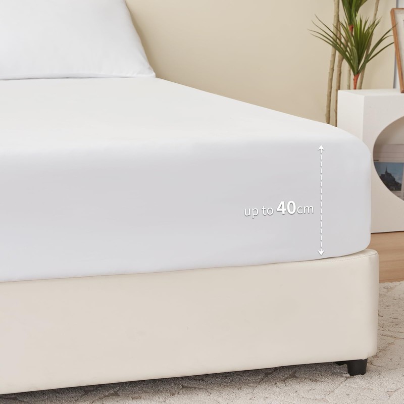 RUIKASI Deep Fitted Sheet King Size - White Kingsize Fitted