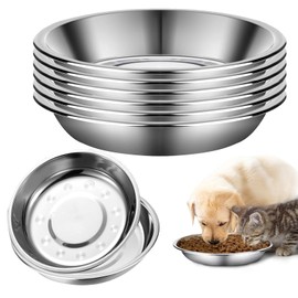 6 Pack Stainless Steel Cat Bowls, 7 inch Wide Metal Cat Bowl for Food and Water, Whisker Fatigue Friendly Shallow Cats Dishes for Indoor Kitten Puppy Dog