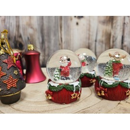 Set of 3 Cute Mini Snow Globes Santa Claus Snowman Elk with Decorative Base Christmas Red Diameter 45 mm 090-690abc
