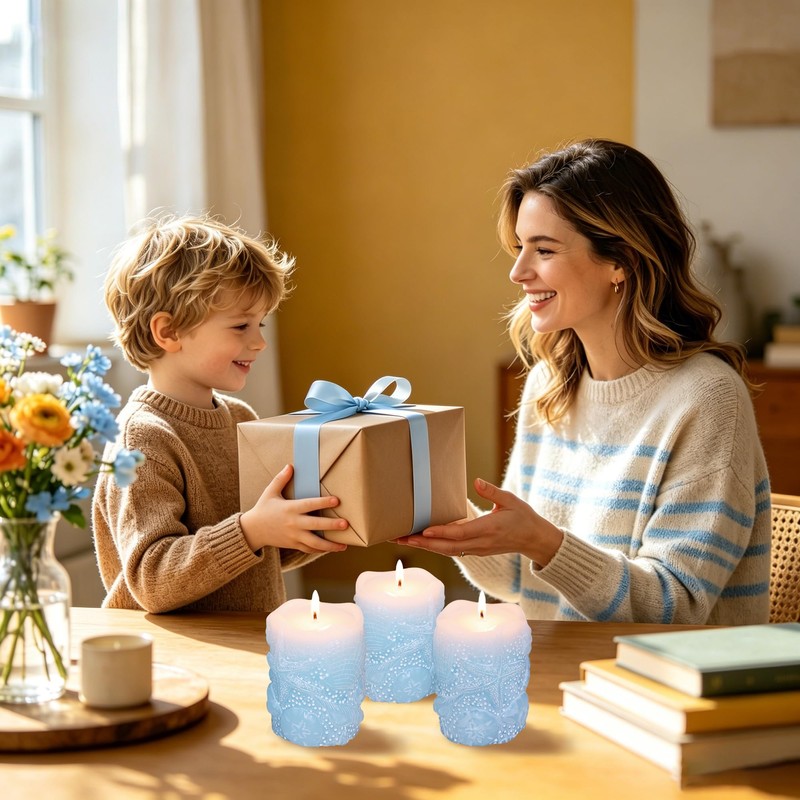 Immeiscent Coastal Starfish Seashell Pillar Candles Set of 3 Light