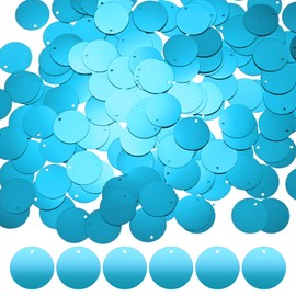 M METERXITY 450-Pack Flat Round Sequins for Crafts, 50g 20mm Loose Sequins Paillettes for Wedding/Sewing/DIY Craft, PVC Spangles with 1 Side Hole [Lake Blue]