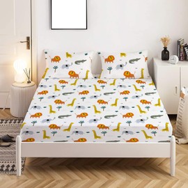 Yasida Lion Queen Fitted Sheet Cartoon Giraffe Sheets for Children Bed Sheets Set Elephant Bedding Sheet Soft Microfiber 3 Piece (1 Fitted Sheet and 2 Pillowcase) Bedding Decor Set Queen Size
