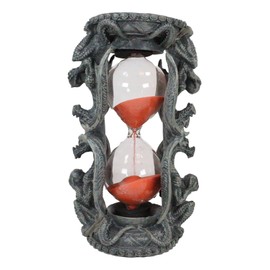Ebros Gift Invertible Four Crouching Sentry Guardian Dragons On Gothic Tower Pedestal Pillars Sand Timer Figurine with Floral Knotwork Dragon Hourglass Sandtimer Decorative Accent Fantasy